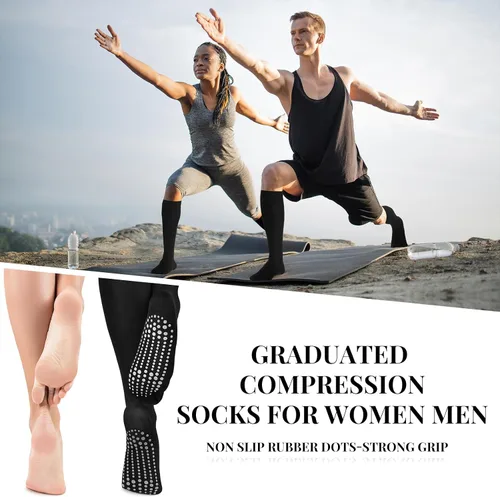 Vista 5 de Xtinmee 6 Pairs Non Slip Compression Socks Maternity Compression Socks 20-30 Mmhg Anti Skid Compression Socks Hospital Socks with Grips for Men and