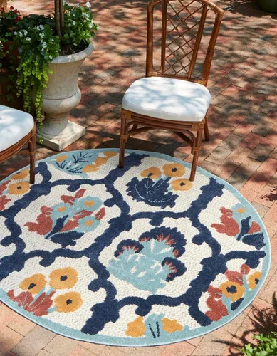 Vista 8 de Unique Loom Belize Outdoor Collection - Alfombra rectangular de 2 x 3 pies 1 pulgada, color marfil y azul marino