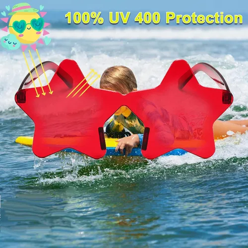 Vista 5 de MIUSKATL Paquete de 9 lentes de sol de estrella para niños, lentes de sol sin marco, regalos de fiesta, gafas de sol coloridas para mujeres, niñas