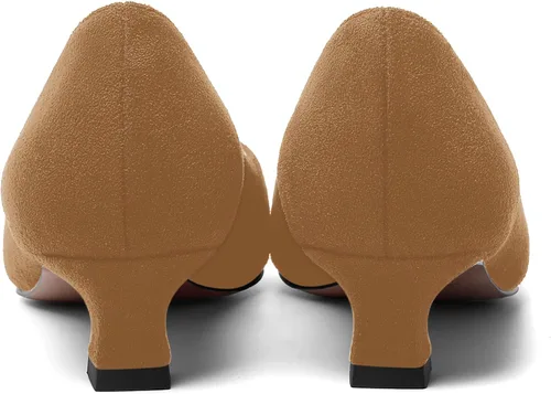 Vista 4 de AMBELIGHT Zapatos de vestir de oficina con punta cuadrada para mujer, zapatos de vestir casuales de gamuza con tacón bajo, zapatos de tacón bajo