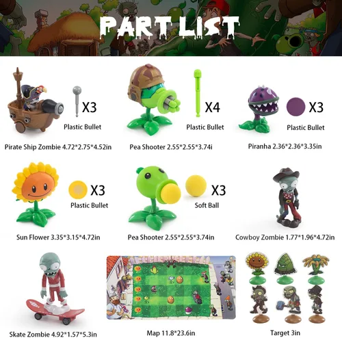 Vista 2 de Maikerry Juego de 7 figuras de PVZ con diseño de plantas, gran cumpleaños, Navidad, para niños y niñas, con mapa de campo de batalla
