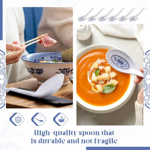 Vista 5 de Hushee 100 cucharas de sopa asiática china, cucharas de sopa de melamina grandes a granel, cucharas de ramen reutilizables japonesas, cuchara