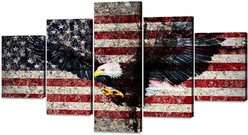 Vista 28 de Cuadros decorativos para pared de sala de estar, impresión en lienzo, retro, vintage, bandera estadounidense estadounidense y pintura moderna