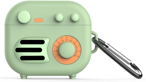 Vista 7 de KAIJIA - Bonita funda para Apple AirPods 3ª generación 2021 con llavero, divertido diseño de radio retro de dibujos animados en 3D, funda protectora