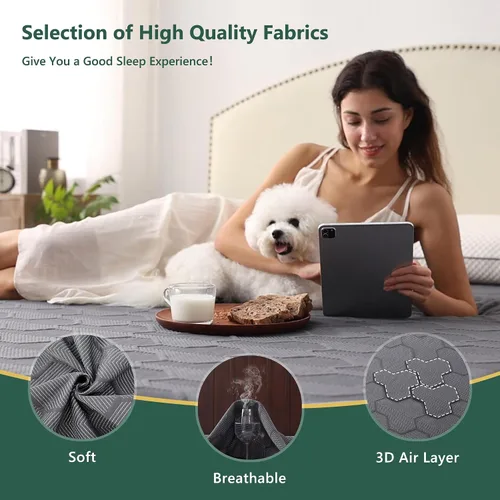 Vista 4 de Protector de colchón impermeable de 40% rayón derivado del bambú, cubrecolchón con tejido de aire 3D transpirable, con bolsillo profundo de 8 a 21