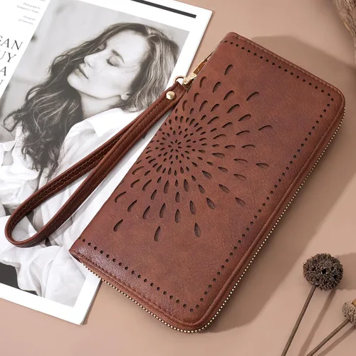 Vista 2 de APHISON Billetera para mujer, gran capacidad, monedero, tarjetero, RFID, pulsera, teléfono, cremallera, moneda, bolsillo de viaje