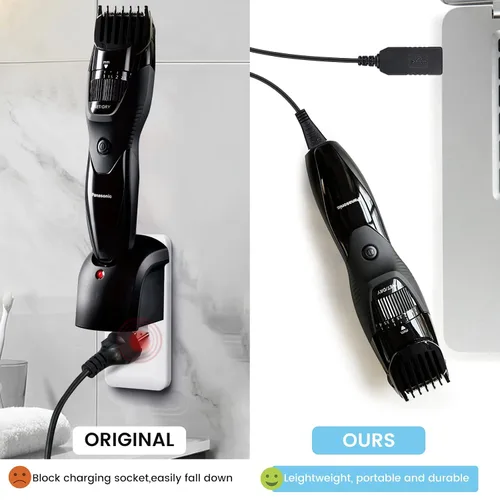 Vista 3 de Cargador de repuesto para afeitadora Panasonic ER-GB42-K, cable de carga para recortadora de barba, con cepillo de limpieza