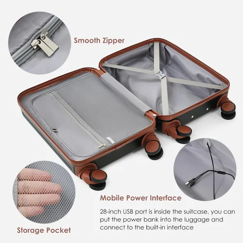 Vista 56 de Merax Juego de equipaje rígido ABS expandible de 3 piezas con rueda giratoria Maleta TSA Lock Suit Case, Negro -, Juego de 2 piezas, Equipaje