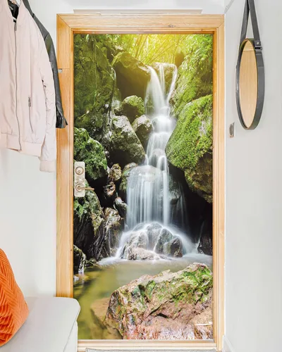 Vista 46 de FLFK Adhesivo para puerta – Puerta vintage beige, mural para despegar y pegar, tamaño combinado 30 x 80 pulgadas, dividido en 2 piezas Mt5423