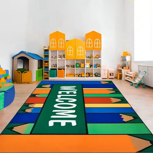 Vista 4 de Alfombra educativa para niños, 3 x 4 pies, alfombra de bienvenida de lápiz de colores, alfombras de aula primaria, adecuadas para salas