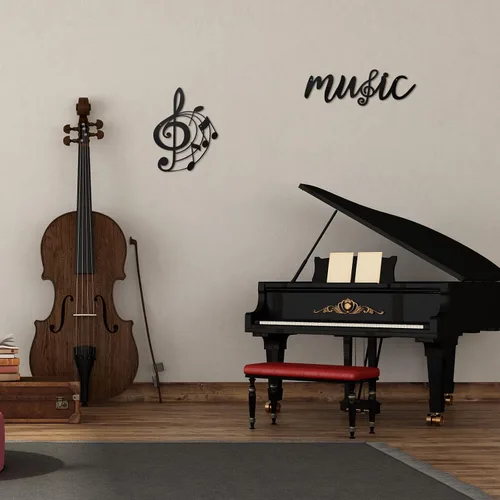 Vista 4 de Zhengmy 2 piezas de notas musicales decoración de pared de metal negro agudos claves musicales notas musicales arte de pared colgante musical