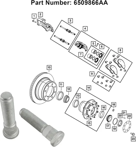 Vista 7 de Tornillo de rueda para Dodge Ram 2500 3500 2012 2013 2014 2015 2016 2017 2018 2019, 8 piezas 6509866AA pernos de rueda delantera o trasera Perno