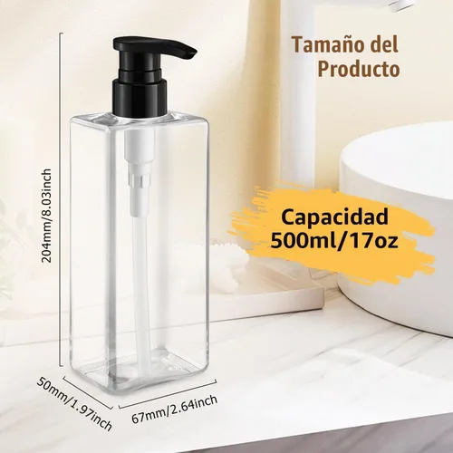 Vista 2 de 4 botellas de plástico de 16.9 fl oz/17 onzas, dispensador de jabón de baño, botella vacía recargable para champú, botella para acondicionador