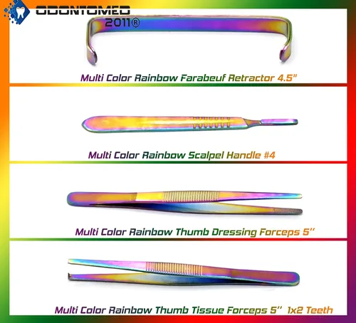 Vista 2 de OdontoMed2011 Kit avanzado de anatomía Acero inoxidable de alta calidad multicolor titanio arco iris Juego de 24 herramientas con mango