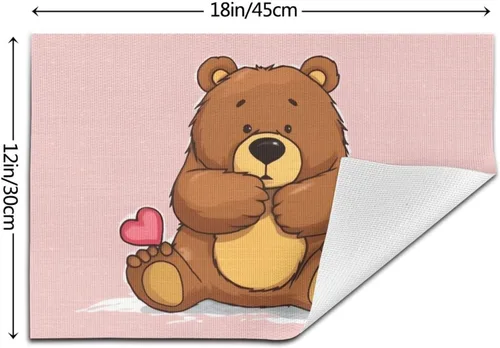 Vista 2 de 6 PCS PVC Placemats Set Place Mats Bear Holding Bottle of Honey Non-Slip Weave Place Mats 12" x 18" Farmhouse Table Mat Set for Family Dinners
