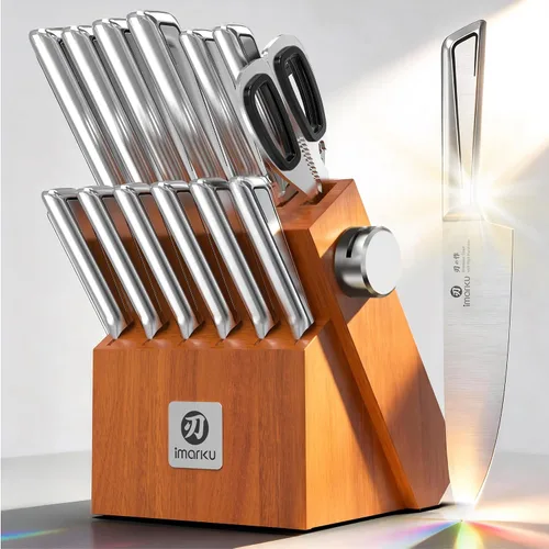 Vista 17 de imarku Juego de cuchillos de cocina de 5 piezas, juego de cuchillos Negro marrón