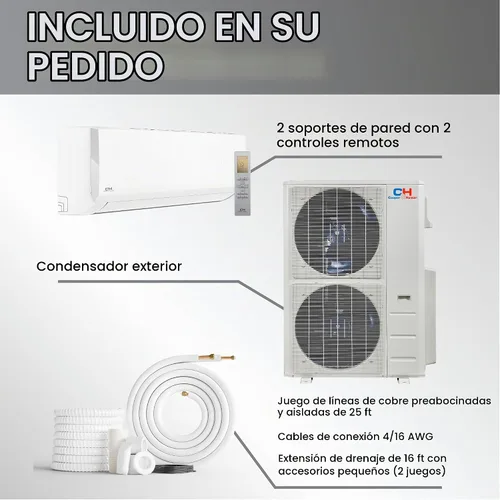 Vista 5 de Cooper & Hunter Sistema de aire acondicionado/calefacción minisplit sin conductos de 2 zonas de 18.000 + 24.000 BTU, precargado, bomba de calor