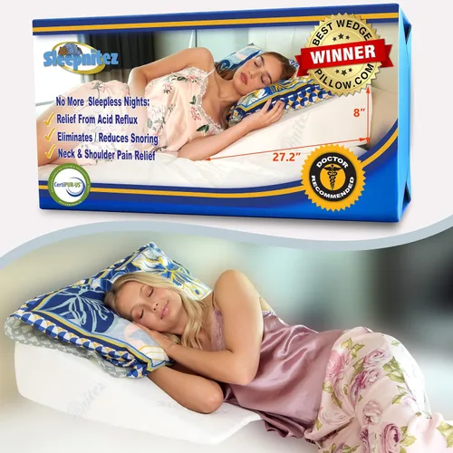 Vista 8 de Sleepnitez - Almohada de cuña para cama de 8 pulgadas apta para FSA – Almohada de espuma viscoelástica en forma de cuña para dormir, almohada