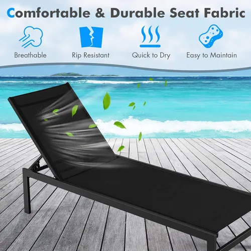 Vista 7 de Tangkula Tumbona de aluminio para patio, sillón ajustable para exteriores con respaldo de 6 posiciones, marco de aluminio resistente, tela Negro