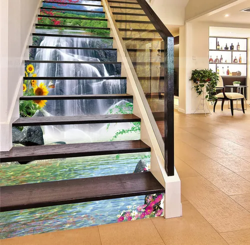 Vista 18 de artfanke 13 piezas de adhesivos 3D de amanecer en la playa - Adhesivos para escalones de pelar y pegar para decoración de hogar y oficina - 39,37" x