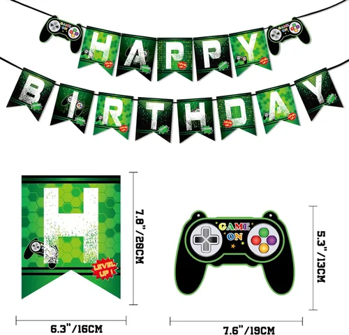 Vista 3 de WERNNSAI Cartel de cumpleaños del juego – Suministros de fiesta de videojuegos, guirnalda de banderines de feliz cumpleaños para niños, niños