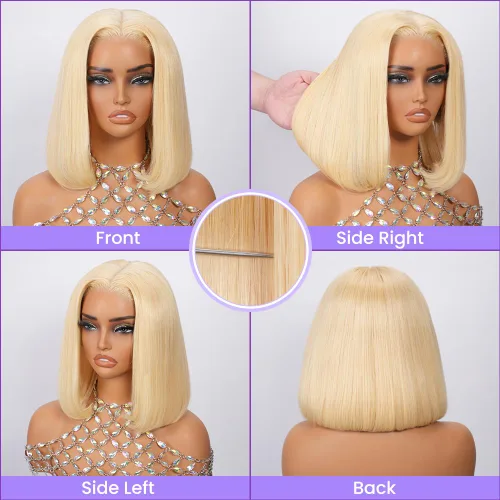 Vista 5 de UTIDE Peluca de cabello humano lacio de 5 x 5 pulgadas, peluca frontal de encaje frontal transparente HD de 150 %, peluca frontal corta y recta de 5