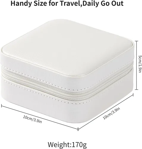 Vista 5 de Vee - Caja pequeña de joyería de viaje, mini organizador de joyas con espejo, caja de joyería portátil para aretes, anillos, collares, pulseras