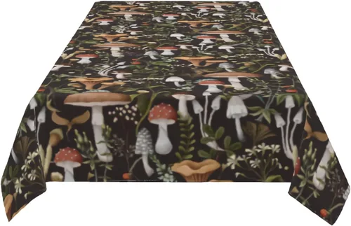 Vista 3 de Cafl Mantel rectangular con diseño de hongos otoñales, bayas e insectos, impermeable, sin arrugas, para comedor (60 x 108 pulgadas)