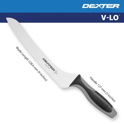 Vista 2 de Cuchillo para sándwiches V-Lo V163-9SC-PCP de 9 pulgadas, festoneado y atenuado, con mango suave.