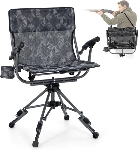 Vista 11 de ALPHA CAMP Silla plegable de caza giratoria con persianas de caza, asiento de caza silencioso de 360 grados con 4 patas ajustables de altura