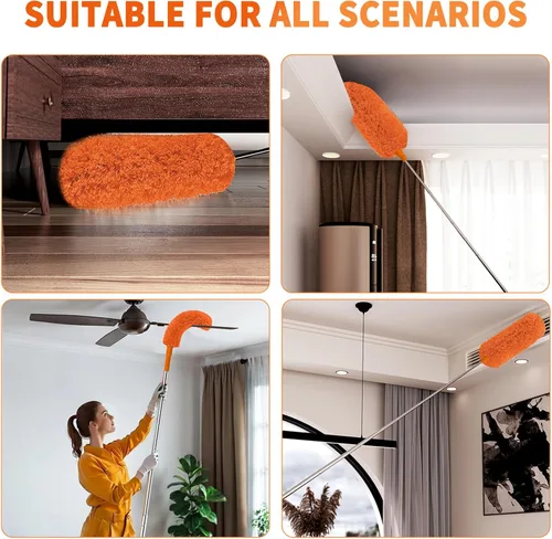 Vista 4 de Plumero de Telarañas con Poste de Extensión, Limpiador para Exteriores de 110 Pulgadas Telescópico Extendido Cepillo Araña, Kit de Limpieza, Mango