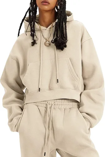 Vista 55 de Kissonic Conjunto deportivo de forro polar para mujer, 2 piezas, sudadera con capucha y pantalones deportivos