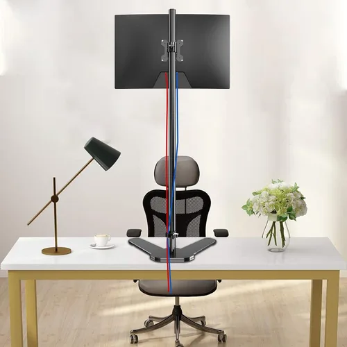 Vista 7 de Soporte de monitor alto individual, soporte de computadora extra largo con poste de 47 pulgadas, soporte de computadora de piso, soporte