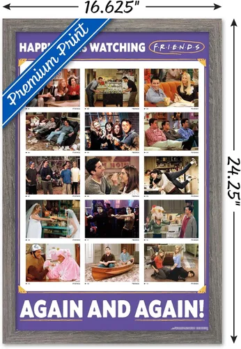 Vista 3 de Trends International Friends 30th - Póster de pared con texto en inglés "Watching Again", 14.72 x 22.37 pulgadas, versión enmarcada de madera