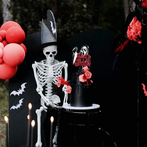 Vista 5 de 1 pieza de decoración de pastel de cumpleaños con purpurina montada con purpurina clásica de Halloween para torta de terror sangrienta temática