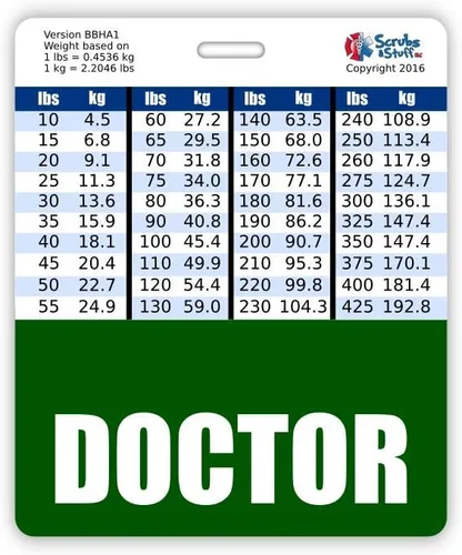 Vista 12 de Doctor Badge Buddy - Tablas de conversión horizontales con altura y peso (tamaño grande, negro)