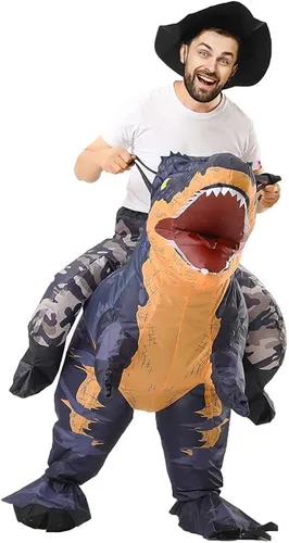 Vista 2 de MXoSUM Disfraz inflable de dinosaurio para adultos, T-REX, disfraz divertido de dinosaurio inflable