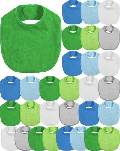 Vista 10 de JaGely Paquete de 30 baberos de muselina para bebé, multicolor, sólido, unisex, impermeable, alimentador ajustable para dentición y babeo