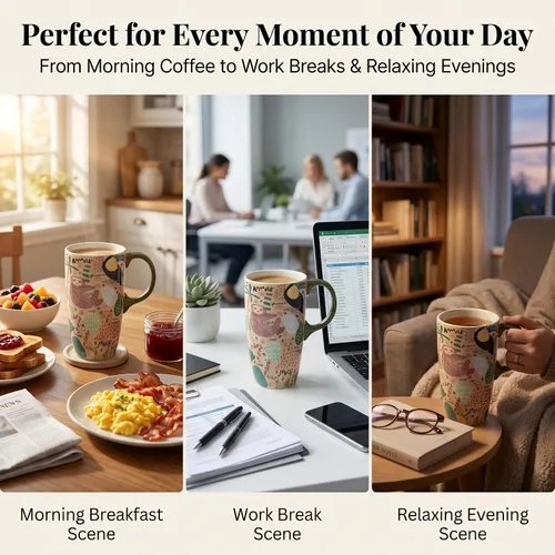 Vista 4 de Topadorn Taza de cerámica alta de 17 onzas – Taza de café con diseño de perezoso, apta para microondas y lavavajillas, taza de café única para café
