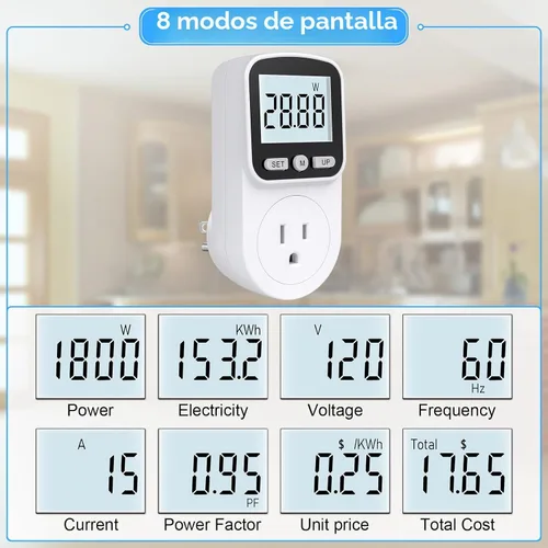 Vista 2 de Medidor de vatios mejorado, medidor de potencia, monitor de energía para el hogar, monitor de uso eléctrico, medidor de voltaje de energía