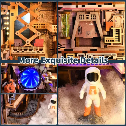 Vista 4 de MiniCity Espacio Rincón de Libros para Principiantes - Kit de Escena en Miniatura DIY con Cubierta Antipolvo, Luces y Estantería Adaptable