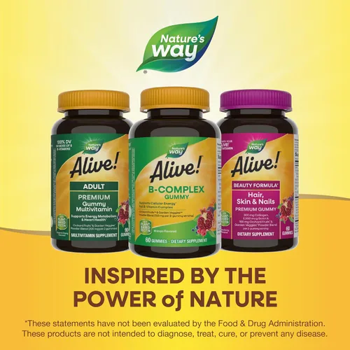 Vista 6 de Nature's Way ¡Alive! Gomitas de complejo de vitamina B, apoyo de energía celular*, 8 vitaminas B, vegetarianas, sabor mango, 60