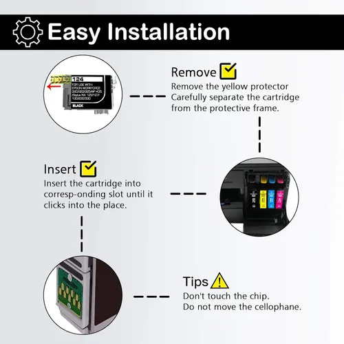 Vista 3 de Paquete de 5 cartuchos de tinta remanufacturados T124 para Epson 124 uso para Epson Stylus NX125 NX127 NX130 NX230 NX330 NX420 NX430 Workforce 320