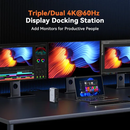 Vista 10 de TobenONE Estación de acoplamiento para laptop 18 en 1, 3 monitores, pantalla triple 4K con 3 HDMI, 9 puertos USB, Gigabit Ethernet, PD3.0
