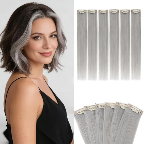 Vista 27 de 6 extensiones de cabello real con 6 clips, cabello ondulado de 10 pulgadas, color marrón oscuro