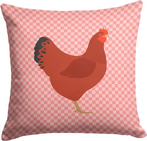 Vista 274 de Caroline's Treasures BB8163PW1414 Beltsville - Almohada decorativa de tela a cuadros pequeños, color blanco, pavo y gallina azul, lavable a máquina