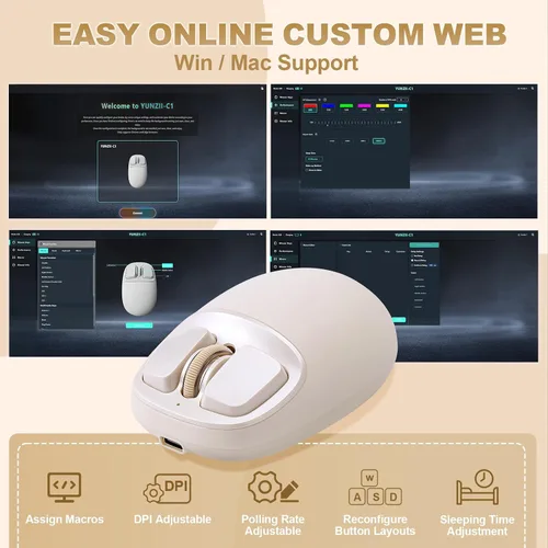 Vista 7 de YUNZll - Mouse inalámbrico de silicona C1, triple modo 2.4G/USB-C/Bluetooth, seguimiento óptico de 4800 DPl, 6 niveles de ajuste, mouse