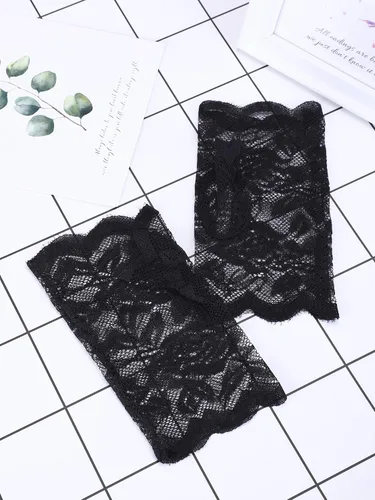Vista 7 de Guantes florales de encaje corto sin dedos, guantes de novia para mujer