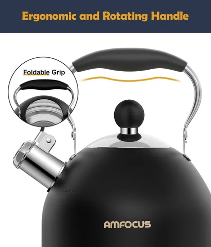 Vista 4 de Hervidor de té, hervidor de té silbante de acero inoxidable de 2 cuartos, tetera silbante para estufa con mango plegable ergonómico, tetera pequeña