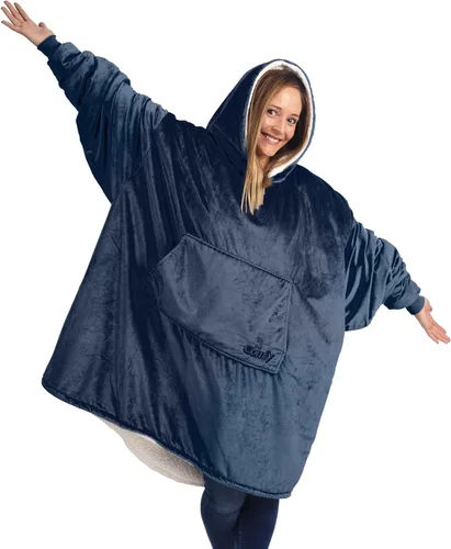 Vista 17 de THE COMFY Original - Manta de forro polar de microfibra con forro sherpa, diseño de gran tamaño con capucha y bolsillo de Shark Tank